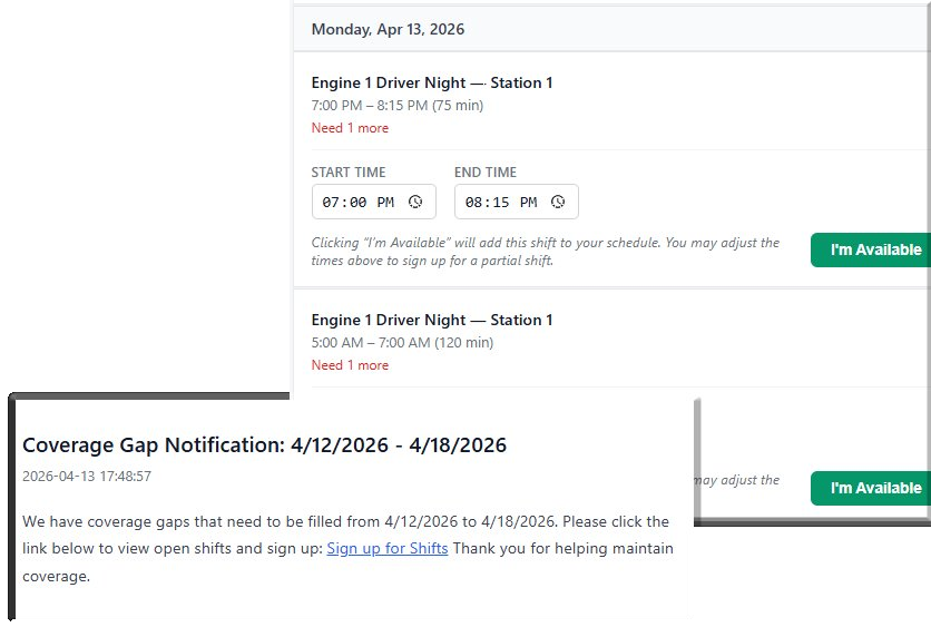 Daily Roster coverage gap notification and shift signup