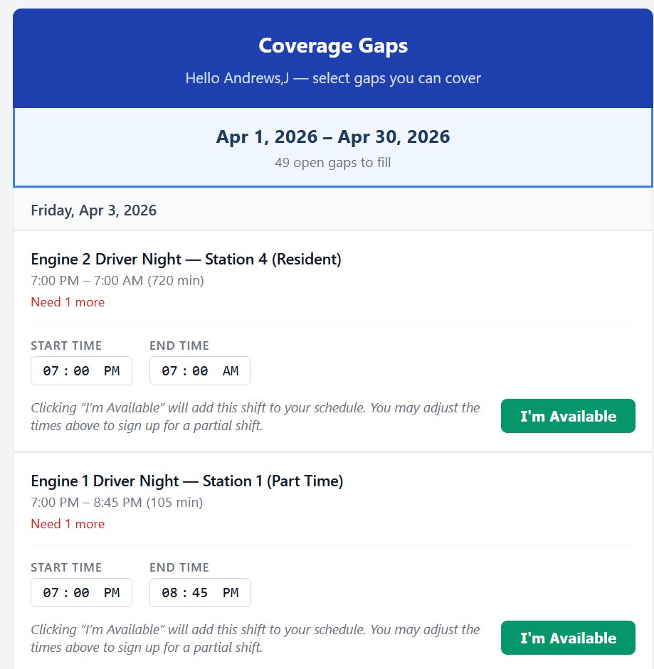 Daily Roster coverage gaps view for volunteers