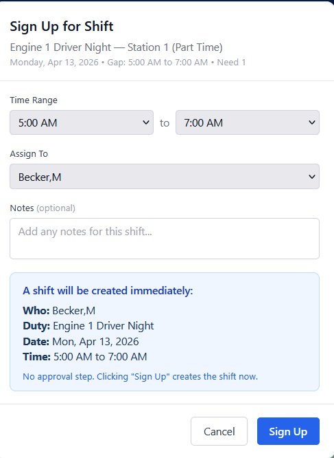 Daily Roster shift sign-up
